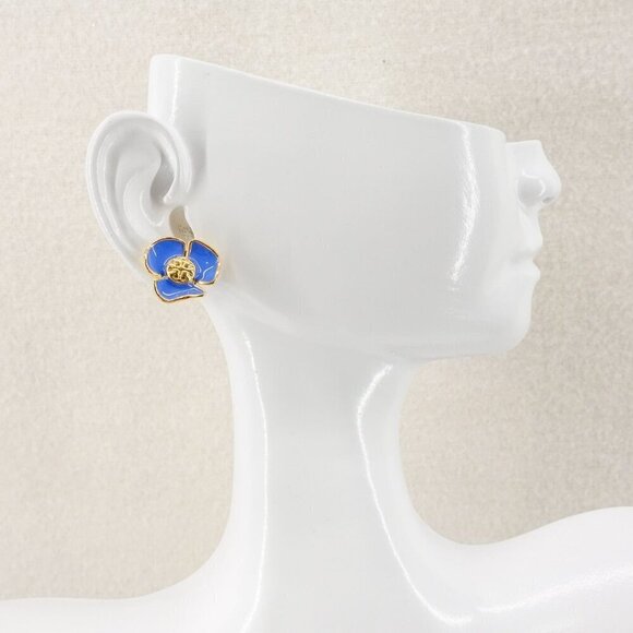 Tory Burch Fleur Flower Stud Earrings Blue OS - Picture 12 of 13